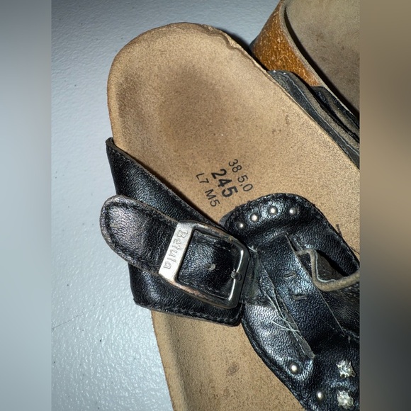 Birkenstock Betula BLACK Leather Strap Gizeh Thong Sandal EU 38 USA L 7 M 5 - Picture 3 of 11